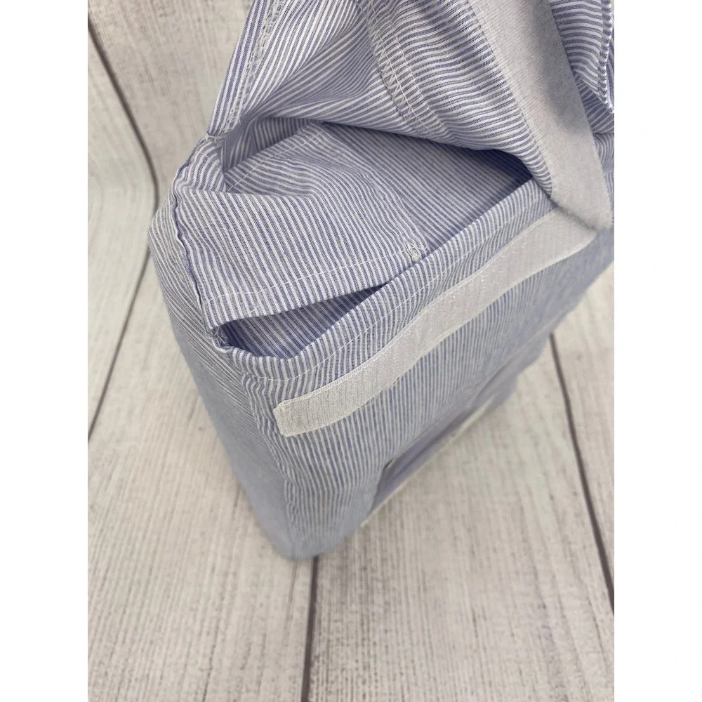 DKNY Sheet Set Full Blue White Pinstripe Ruffled Hem Bedding Chic Preppy Coastal